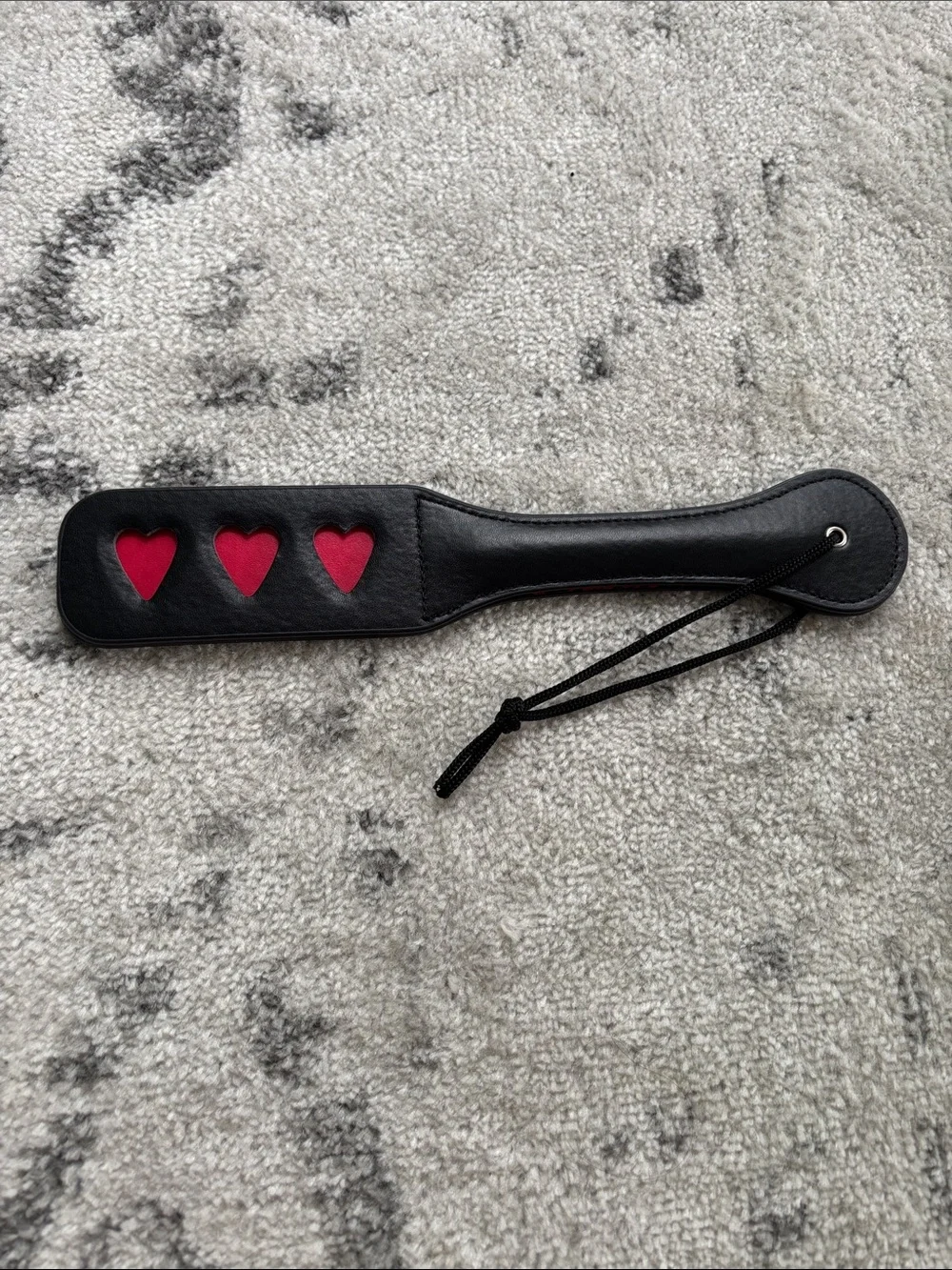 Prop Black Paddle with Red Heart Cutouts - Women Accessories